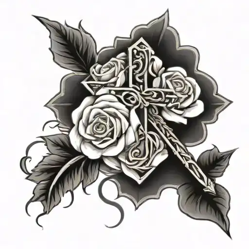 Christian Cross With Roses Entwined