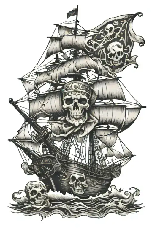 Pirate Ship With Skull Flag