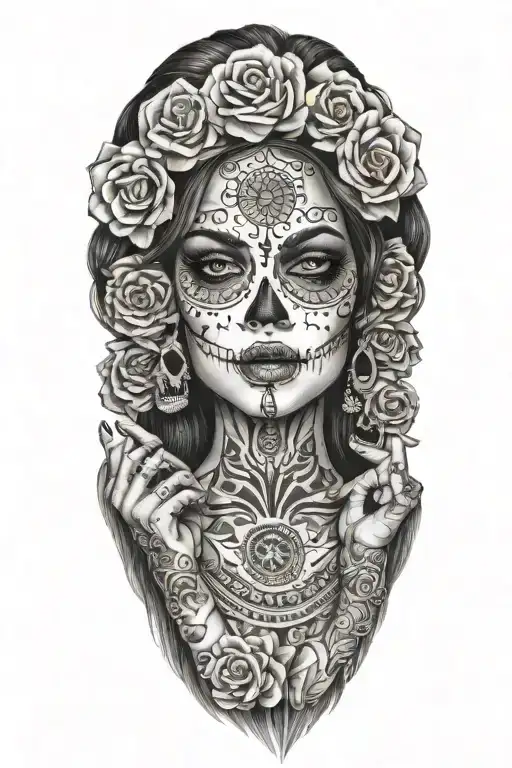 Sexy Woman With El Dia Dos Muertos And Fingers On Her Lips