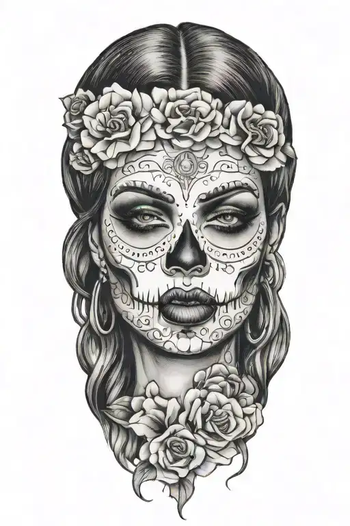 Sexy Woman With El Dia Dos Muertos And Fingers On Her Lips