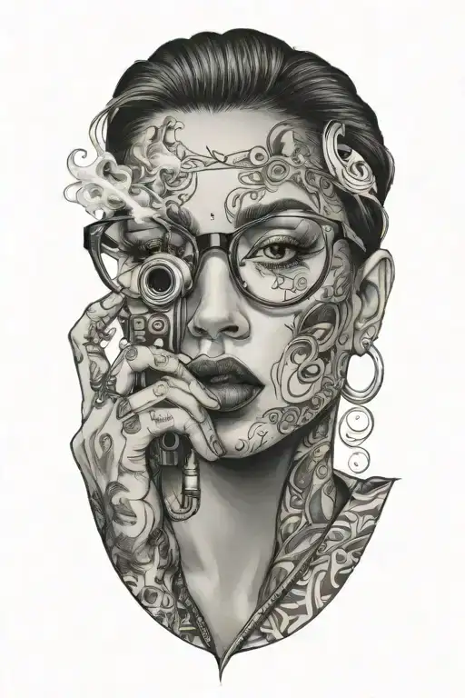 Sexy Woman With Glasses Smoking Gun