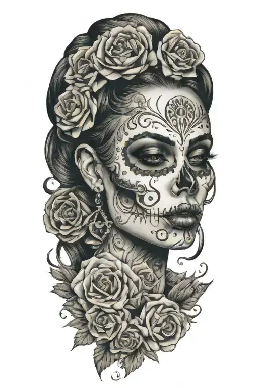 Sexy Woman With Candy Skull Blowing Smoke Rings