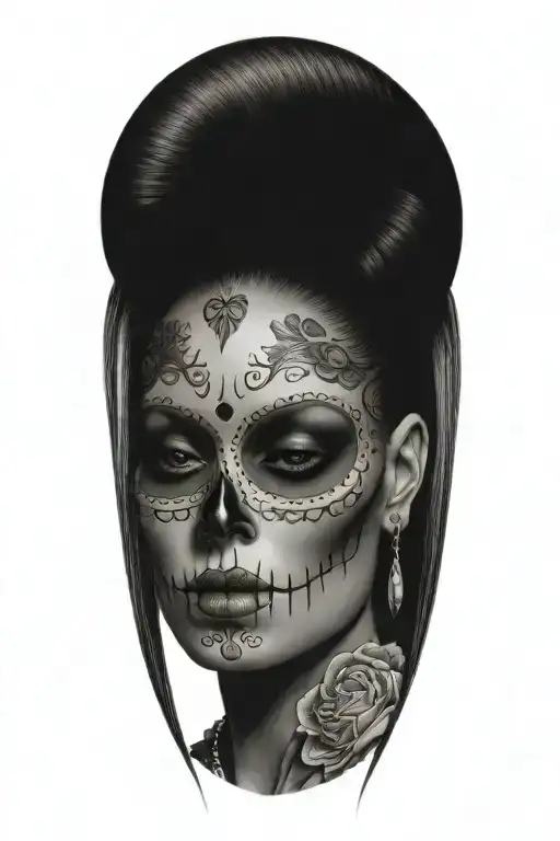 Sexy Woman Candy Skull Chicano Tattoos Sleeve For Men Drawing