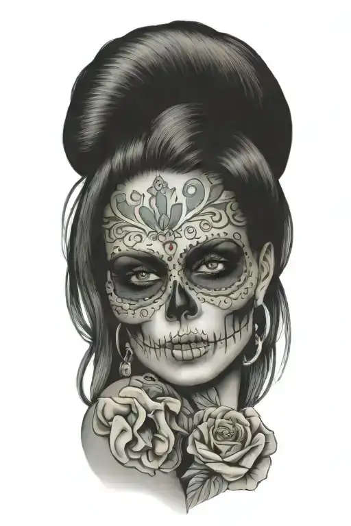 Sexy Woman Candy Skull Chicano Tattoos Sleeve For Men Drawing