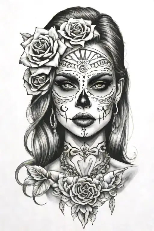 Sexy Woman Candy Skull Face