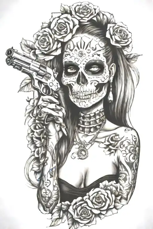 Woman Skull Gun Money Drugs Incorporated Into The Picture