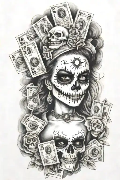 Woman Skull Money Drugs Incorporated Into The Picture Clown