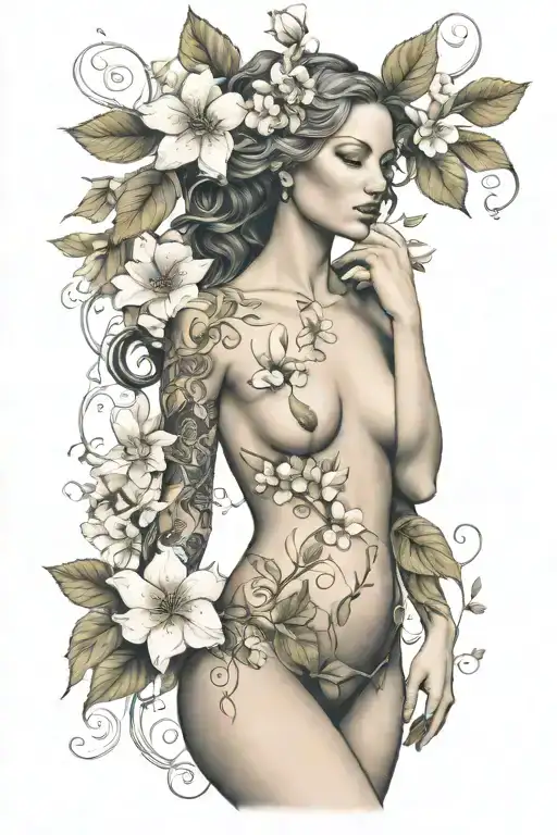 Eve Full Body With Apple Blossom Flower
