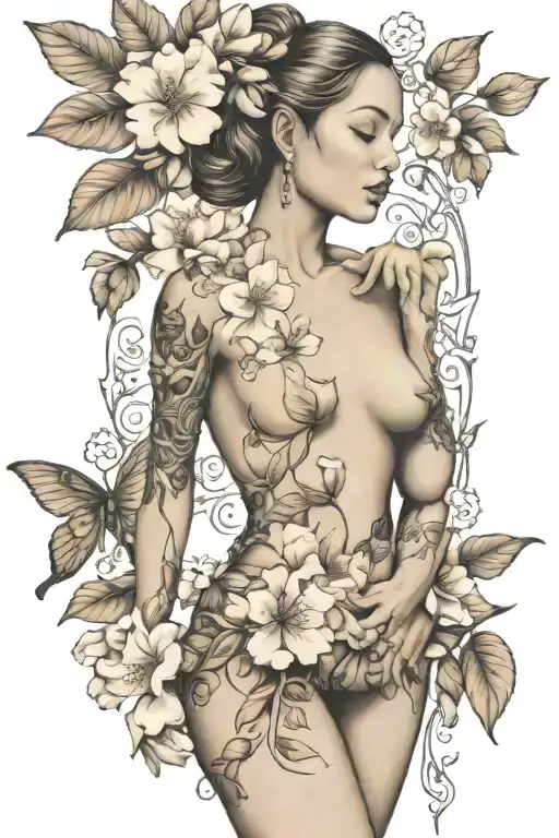 Eve Full Body With Apple Blossom Flower