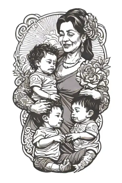 Mother And 2 Children Holding Hands Holding