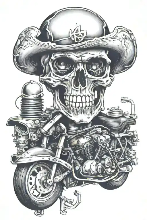 Skull With Motorcycle Piston In Mouth