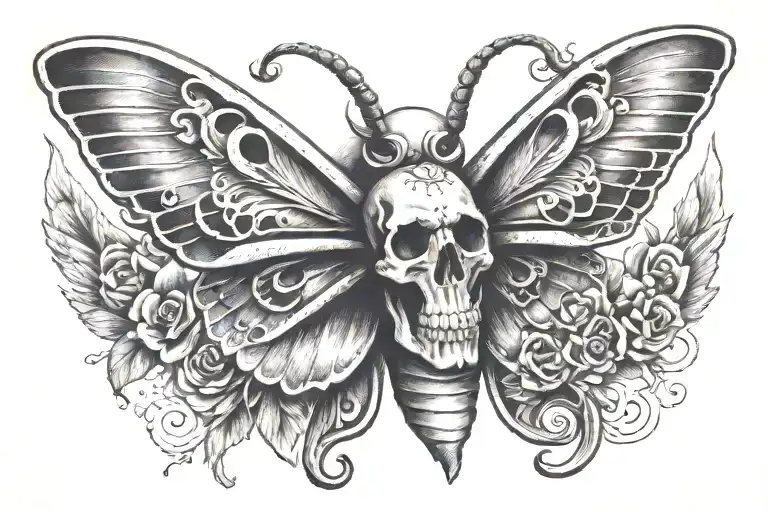 Moth With Wings Spread And Skull On Its Back