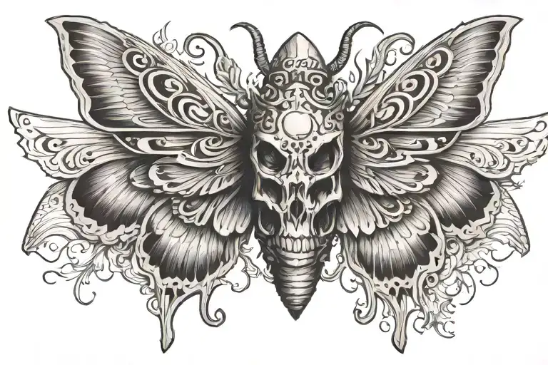 Moth With Wings Spread And Skull On Its Back