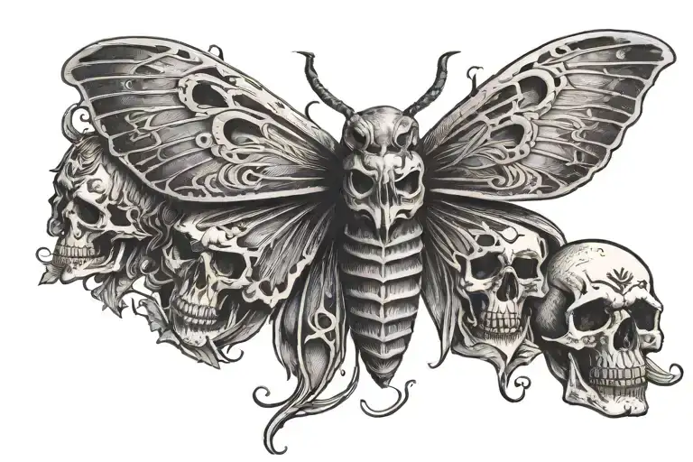 Moth With Wings Spread And Skull