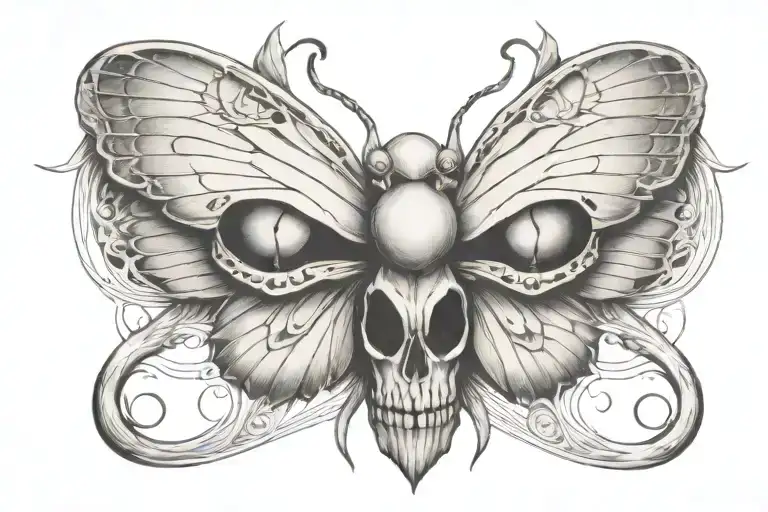 Moth With Wings Spread And Skull