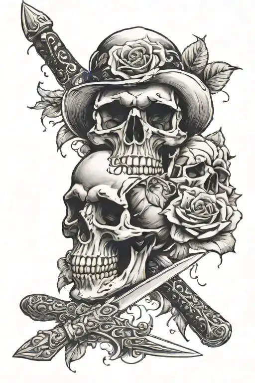 Beautiful Skull Roses And Knives Arranged