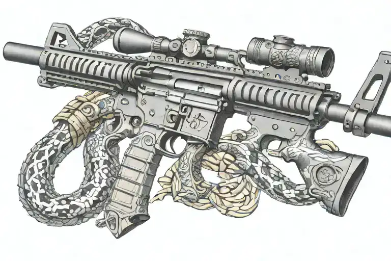 American Ar 15 Rifle With Rattle Snake Wrapping Ot Around With Snake Head Showing