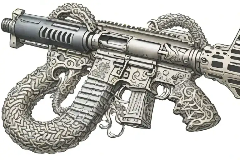 American Ar 15 Rifle With Rattle Snake Wrapping Ot Around With Snake Head Showing