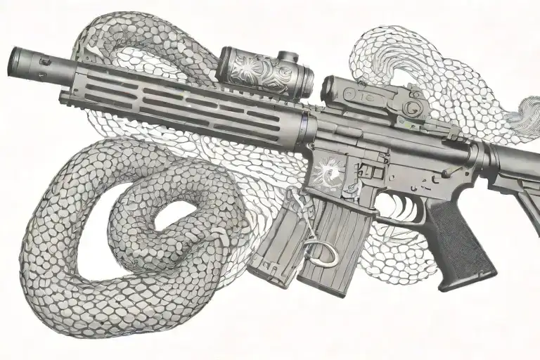 American Ar 15 Rifle With Rattle Snake Wrapping Ot Around With Snake Head Showing