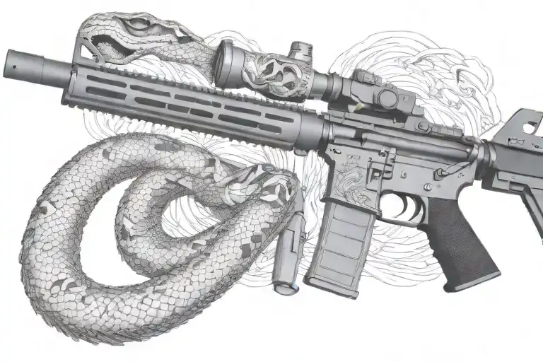 American Ar 15 Rifle With Rattle Snake Wrapping Ot Around With Snake Head Showing