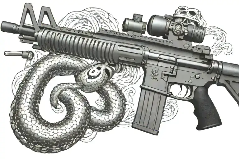 Snake Ar 15 Rifle With Rattle Snake Coiled Around With Snake Head Showing
