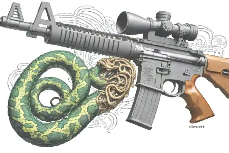 Snake Ar 15 Rifle With Rattle Snake Coiled Around With Snake Head Showing