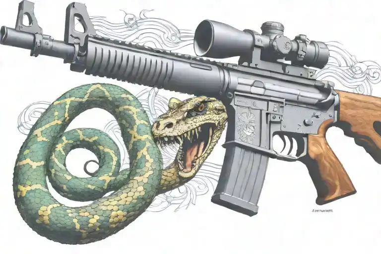 Snake Ar 15 Rifle With Rattle Snake Coiled Around With Snake Head Showing