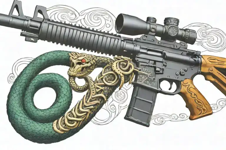 Snake Ar 15 Rifle With Rattle Snake Coiled Around With Snake Head Showing