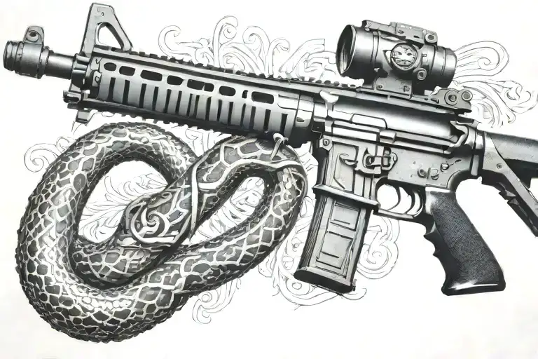 Rattled Snake Wrappped Around Ar 15 Rifle