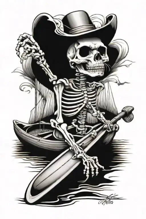 Skeleton Dog On Canoe