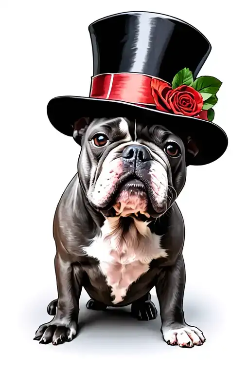 French Bulldog Grey And White With A Top Hat