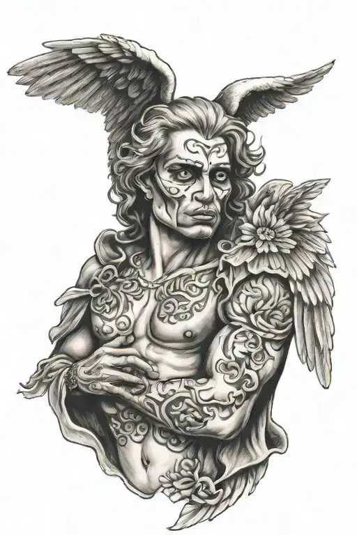 Two-faced Angel With Wings On His Chest Holding