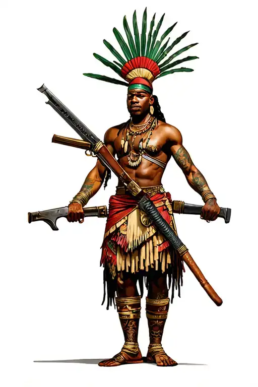 African Warriors Guarding Me Brandishing Weapons