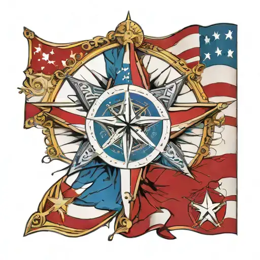 Nautical Star Compass Design American Flag