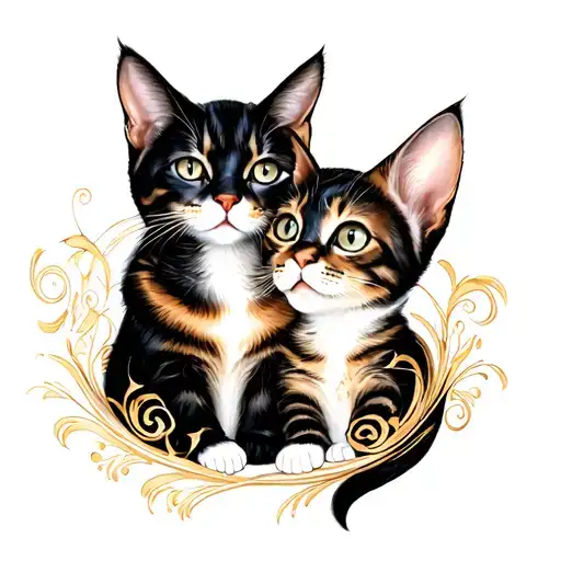 Mom Cat And Baby Cat Curled