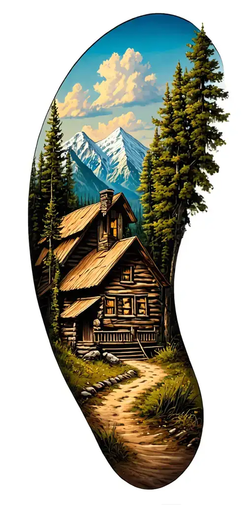 Mountain Cabin And Trail Winding Road Leading Its Pack