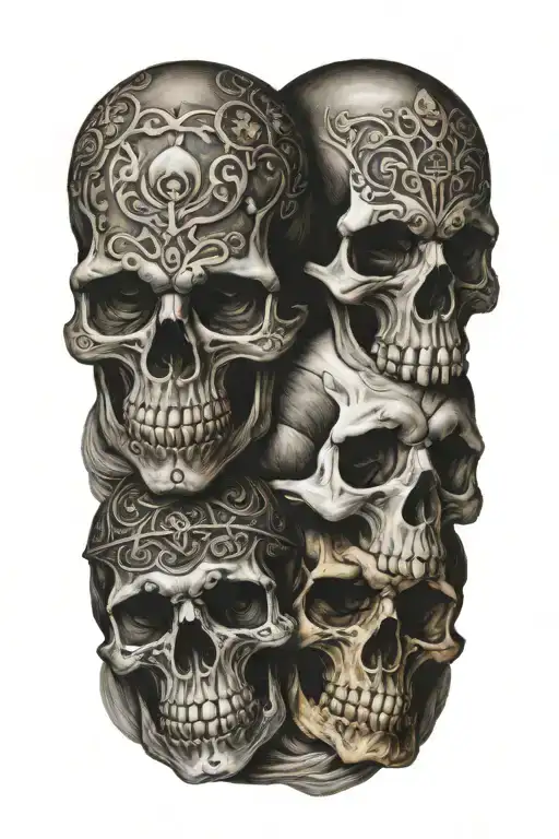 Three Skulls Piled On Top Of Each Other