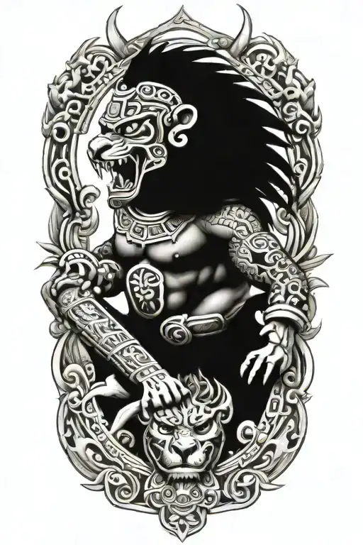 Aztec Jaguar Warrior Battling Demons