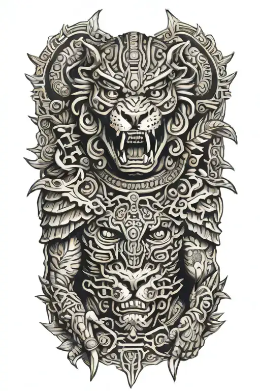 Aztec Jaguar Warrior Battling Demons