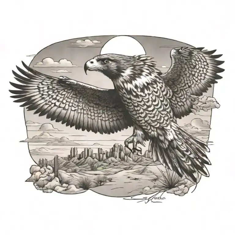 A Majestic Falcon Soaring Over A Desert Landscape