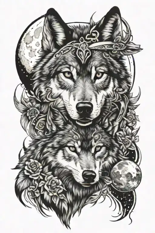 Wolf And Moon Merging Together