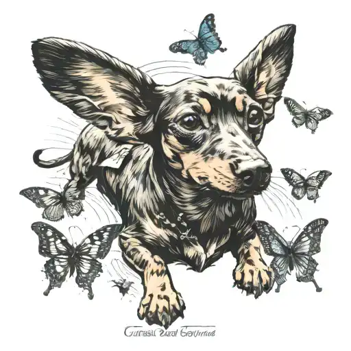 Daschund Dog Chasing A Buterfly
