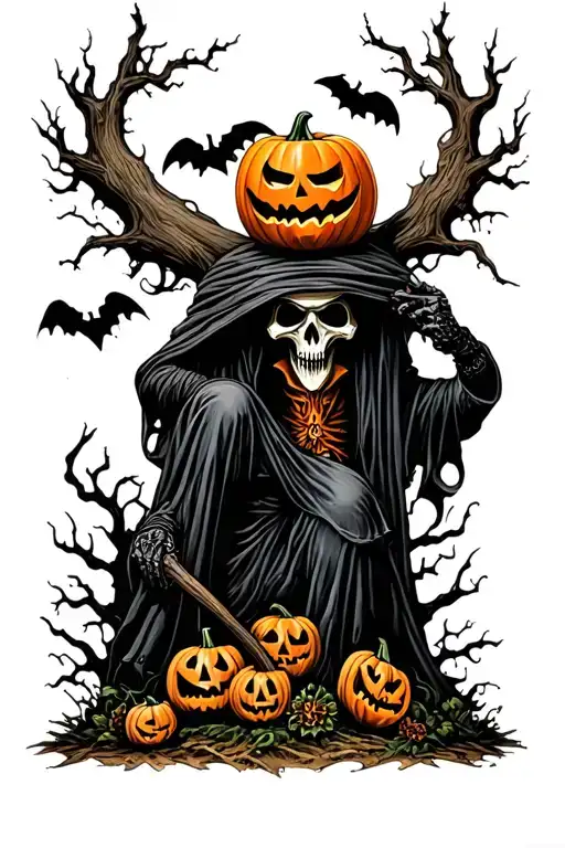 Pumpkin Head Reaper Full Body Grave Yard