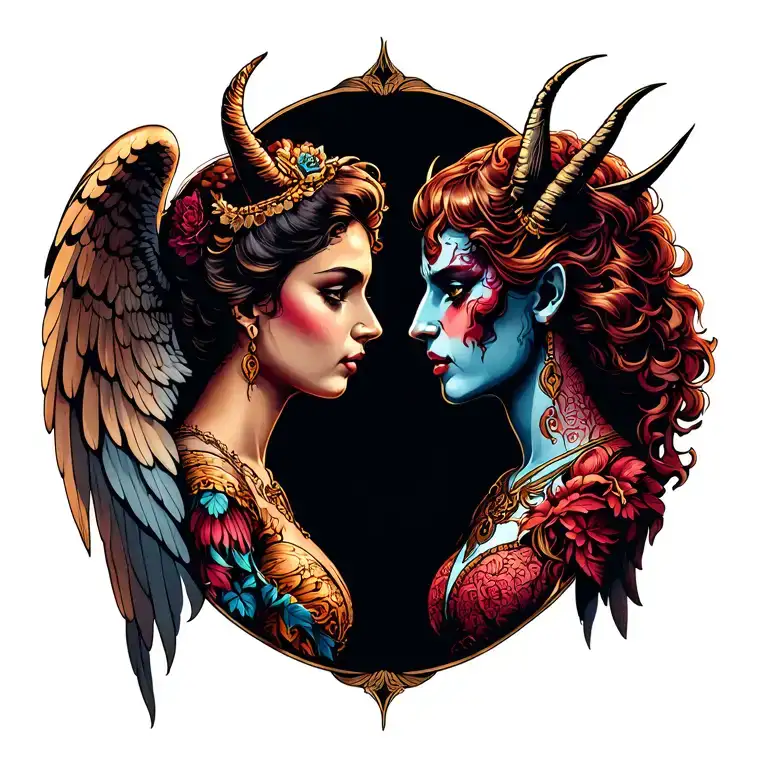 Angel And Devil Looking At Each Other Side
