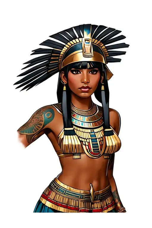 Egyptian With Brown Skin And Black Straight Hair And Bangs And Traditional Helmet
