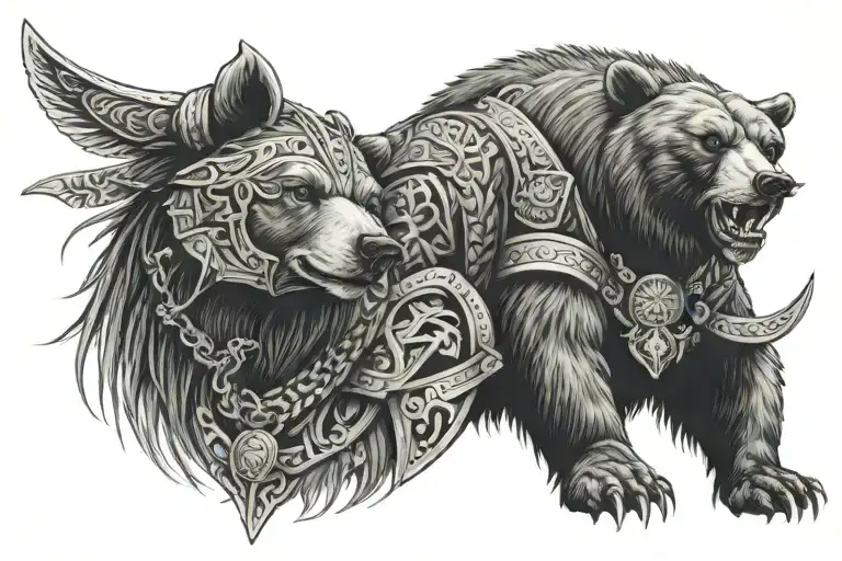 Bear And Viking Female Warrior