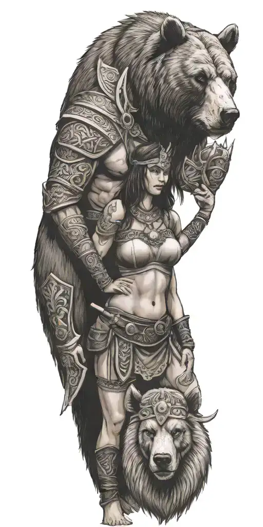 Bear And Viking Female Warrior