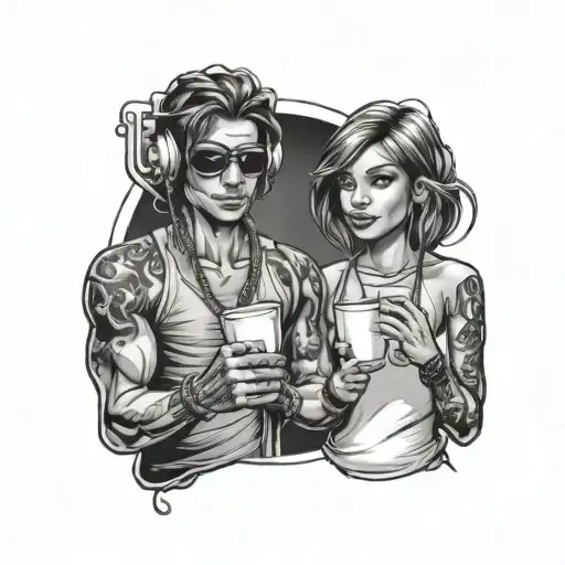 Stickman Boy And Girl Holding Cups Phone Cord