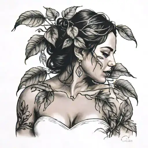 A Small Branch With Leaves On A Woman's Chest