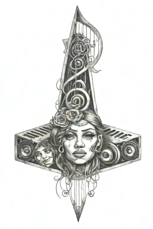 Small Beautiful Eyes Surrounded By Music Notes Money Symbols Intertwined